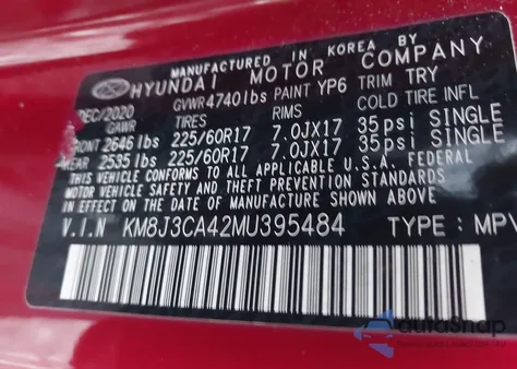 2021 Hyundai Tucson Value из США, поврежденный, VIN KM8J3CA42MU395484